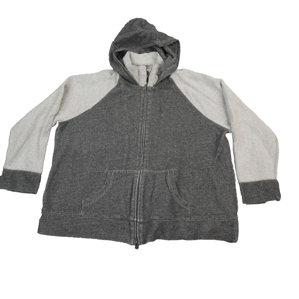 LL Bean Hoodie Womens XL? Gray Herringbone Sweater Double Zip Colorblock READ
